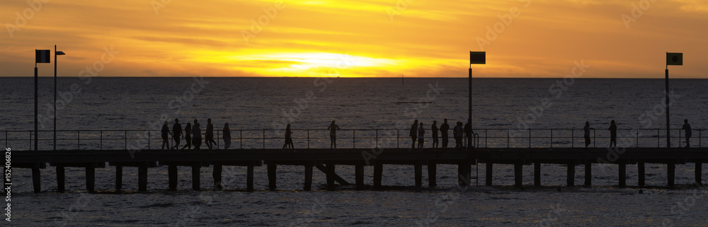 The most popular tourist attractions, scenic sunsets blessing Pier, sunset silhouettes, Frankston, Melbourne, Victoria, Australia.