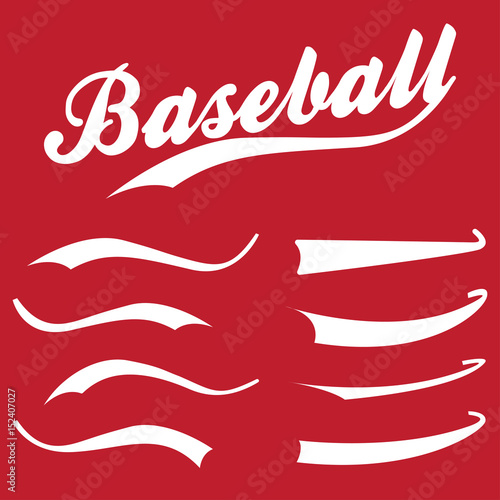 Swooshes, underline elements for sports design, typography, font. Baseball retro hand drawn swishes