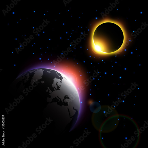 The planet and solar eclipse . Vector .