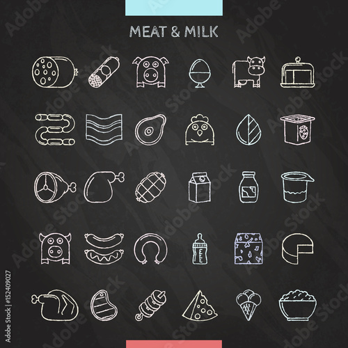 Meat and milk chalk icons