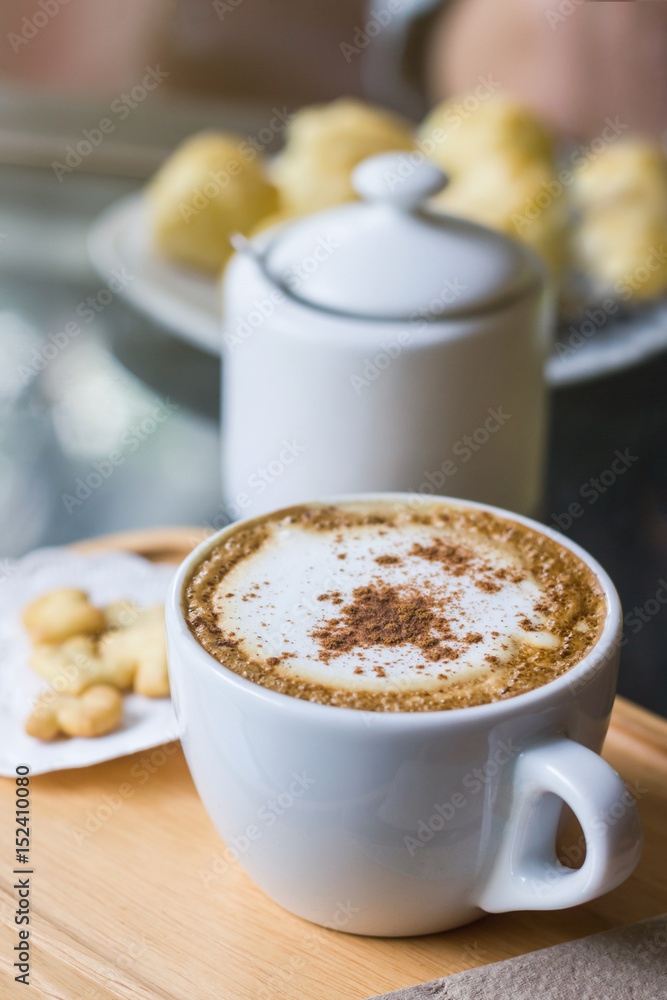 coffee cappuccino art in mug, With a relaxing time