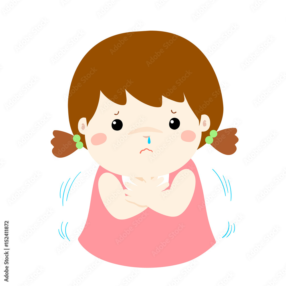 Little girl with a cold shivering vector cartoon. Little girl with a cold shivering vector cartoon.