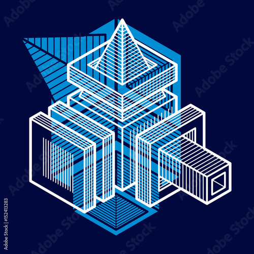 Engineering three-dimensional construction, abstract vector trigonometric shape.