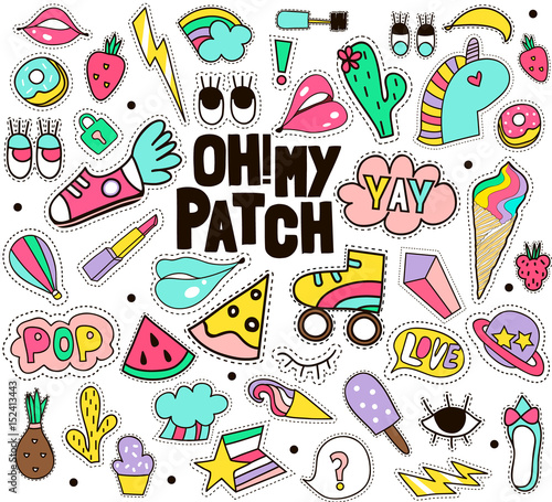 Fashion patches mega big vector set. Retro patches isolated