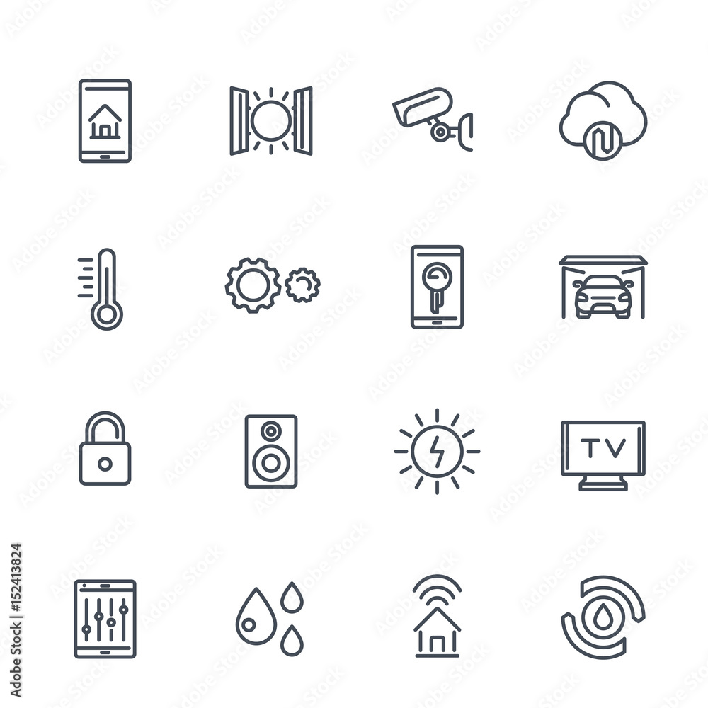 smart house system line vector icons on white smart house system line vector icons on white