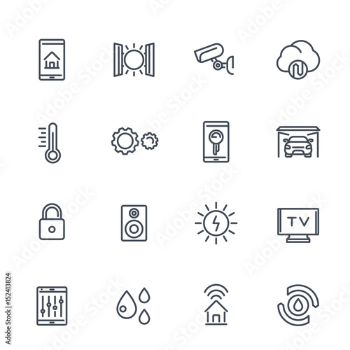 smart house system line vector icons on white