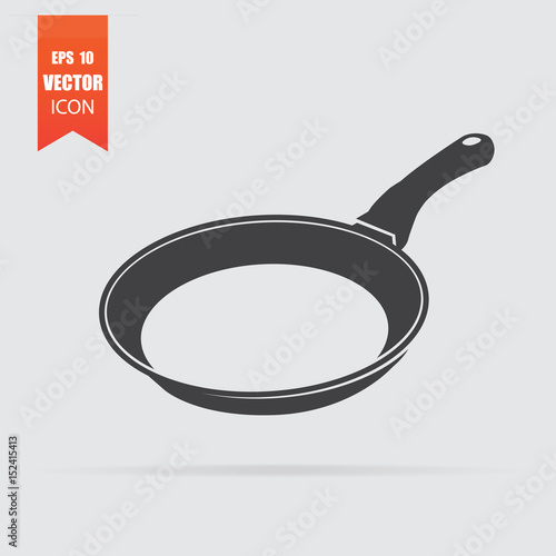 Frying pan icon in flat style isolated on grey background.