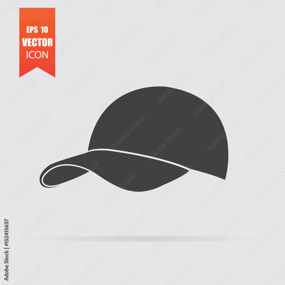 Baseball cap icon in flat style isolated on grey background. Baseball cap icon in flat style isolated on grey background.
