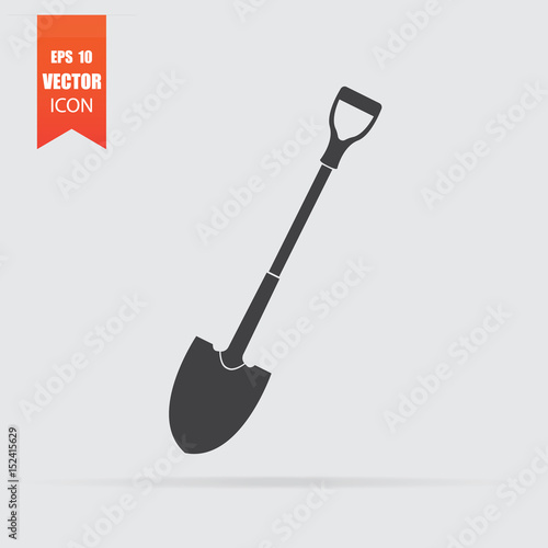 Shovel icon in flat style isolated on grey background.