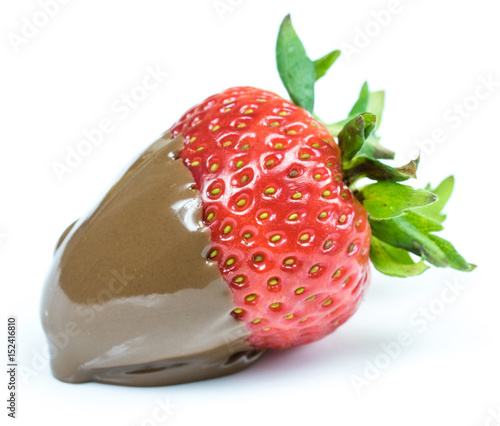strawberry in chocolate over white background