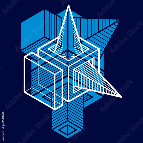 Engineering three-dimensional construction, abstract vector trigonometric shape.