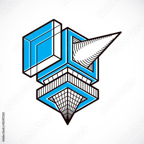 Engineering three-dimensional construction, abstract vector trigonometric shape.