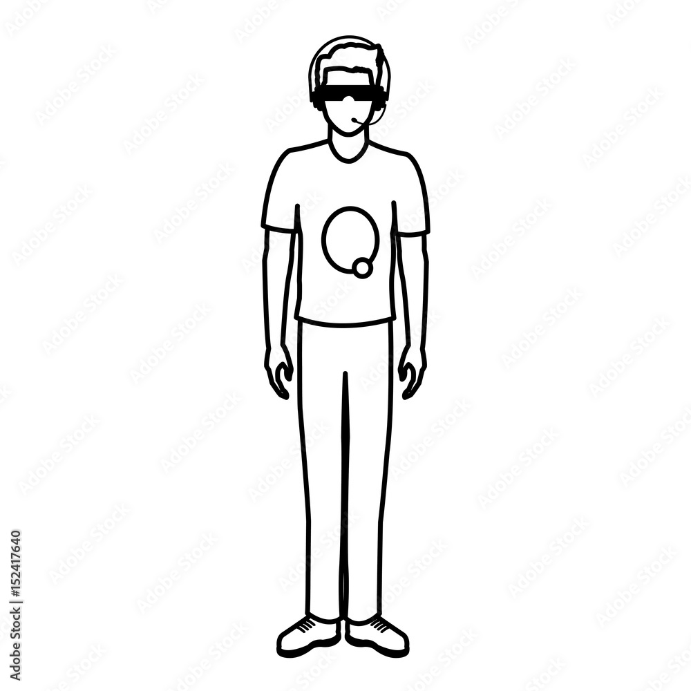 guy wearing vr headset - virtual reality glasses concept vector illustration flat style guy wearing vr headset - virtual reality glasses concept vector illustration flat style