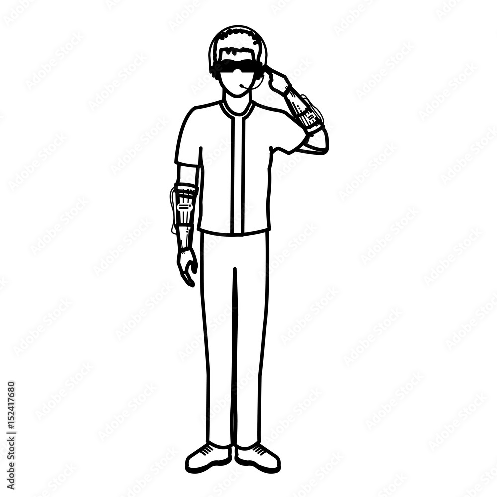 guy wearing vr headset - virtual reality glasses concept vector illustration flat style guy wearing vr headset - virtual reality glasses concept vector illustration flat style