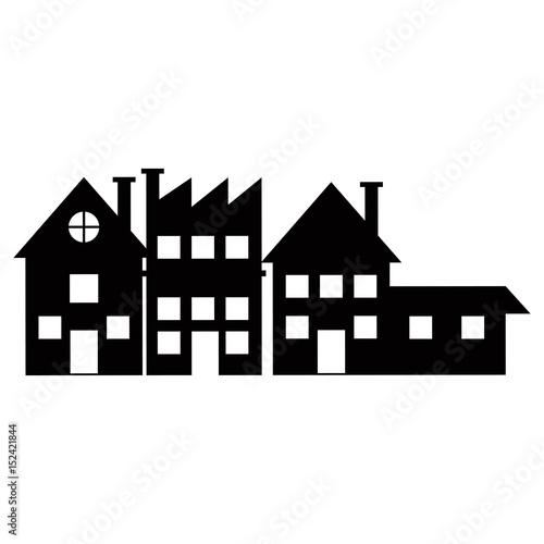 silhouette houses bulding city neighborhood vector illustration