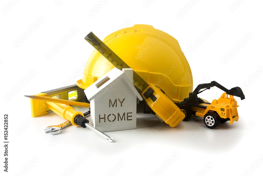 yellow construction tools in isolated yellow construction tools in isolated