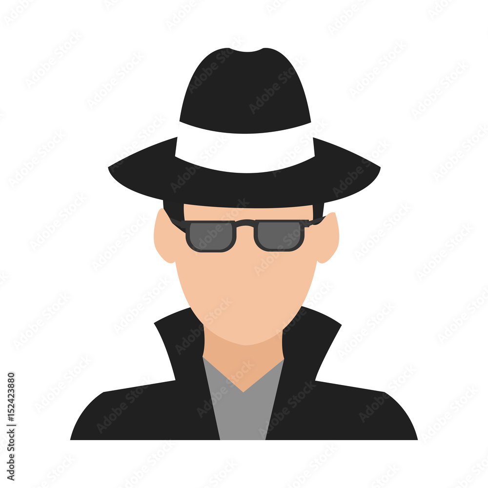 faceless man wearing glasses hat and trench coat  avatar icon image vector illustration design 