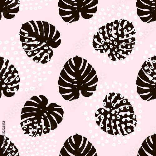 Foto zasłona Palm branch trendy seamless pattern with hand drawn elements. Monstera leaf background. Great for fabric, textile Vector Illustration