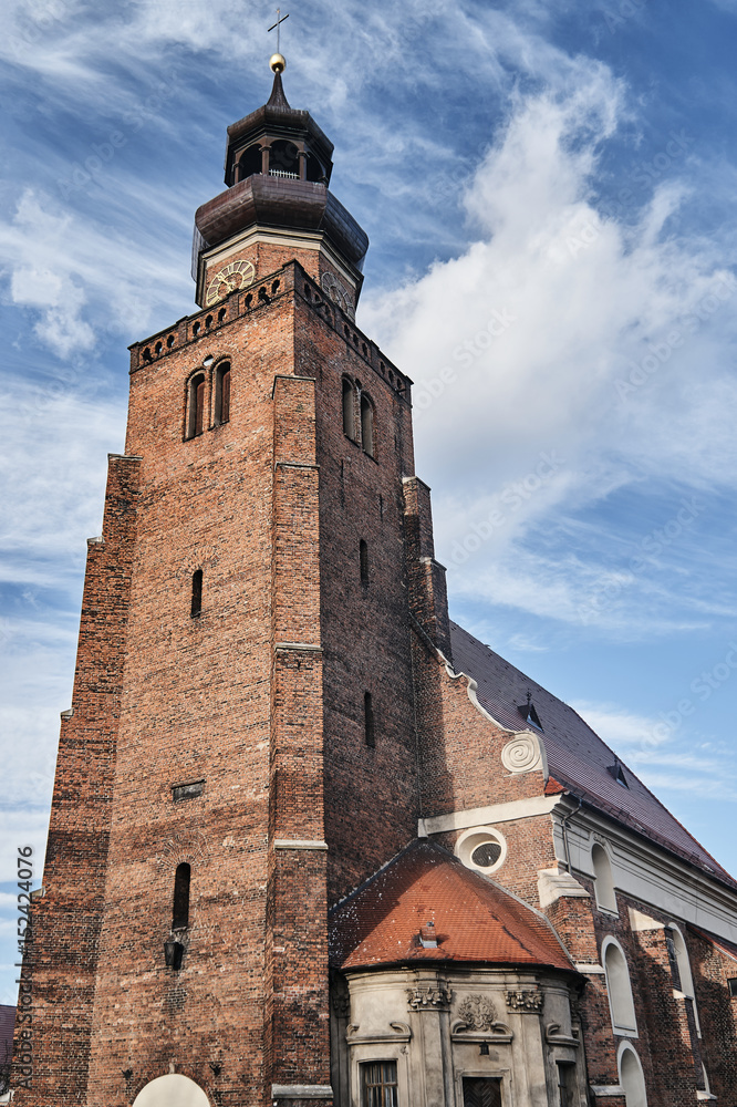 Church tower in the Gothic style in Leszno.