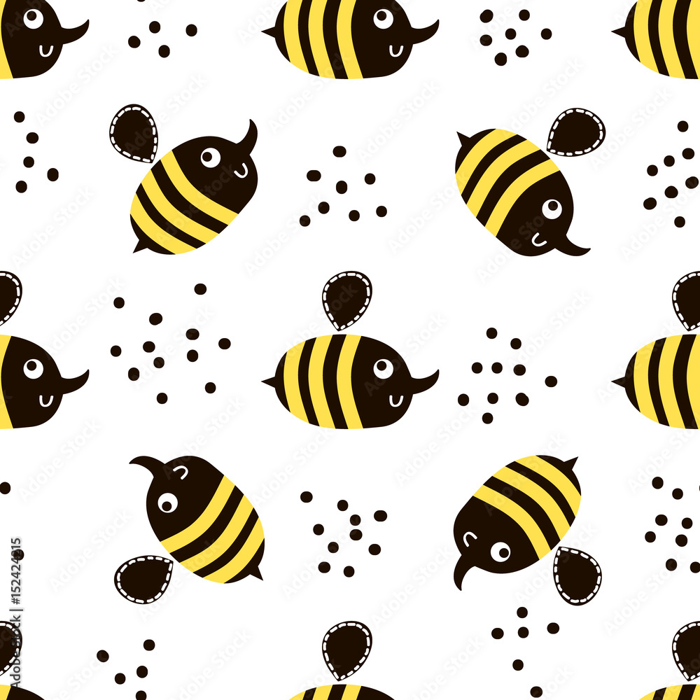 Cute childish seamless pattern with bee. Perfect for kids fabric, textile, wrapping. Vector background in scandinavian style