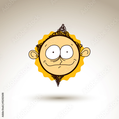 Vector artistic colorful drawing of happy person face, communication and social network design element isolated on white. Allegory illustration, emotions and human temperament conceptual image.