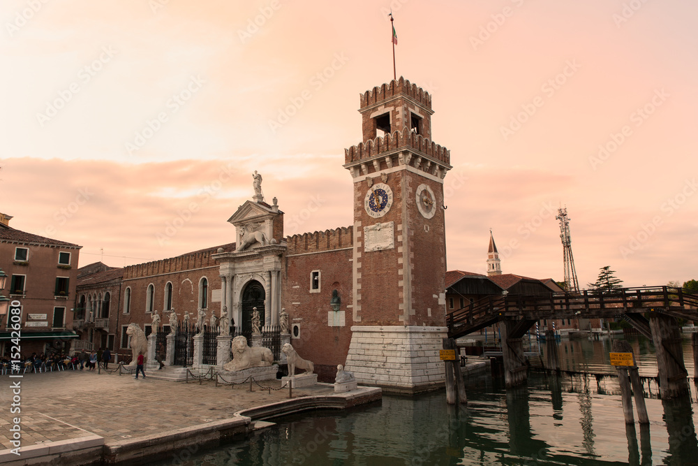 View of the historic Arsenale in Venice