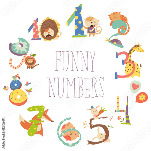 Set of Birthday Anniversary Numbers with Funny Animals