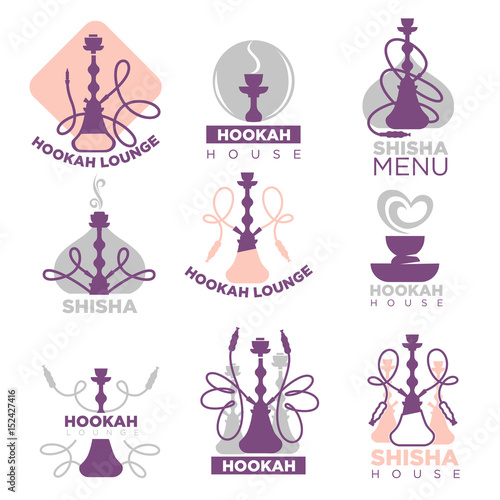 Hookah club logo labels set isolated on white