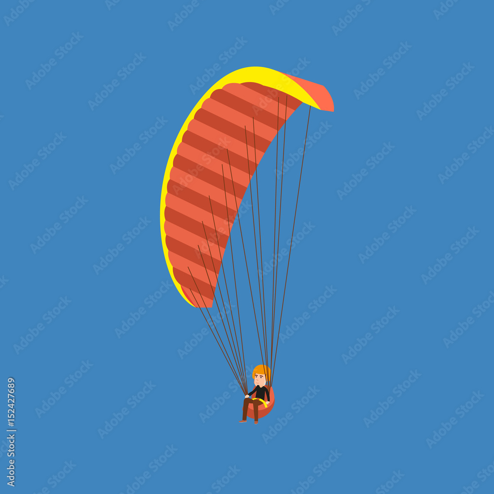 Man paragliding on a parachute. Parachutist descending with a parachute. Man paragliding on a parachute. Parachutist descending with a parachute.