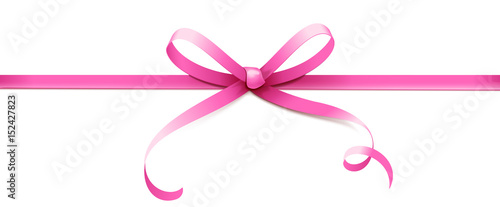 Pink curled bow with horizontal ribbon isolated