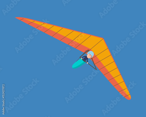 Modern hang glider, man hovering in air on this vehicle.