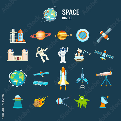 Set on space theme, including transport, planets and related objects.