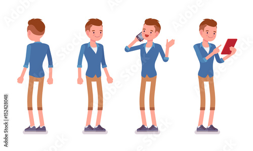 Set of male millennial in standing pose