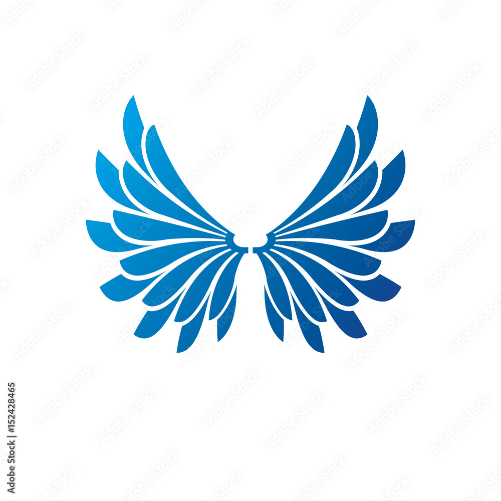 Blue freedom Wings emblem. Heraldic Coat of Arms decorative logo isolated vector illustration.