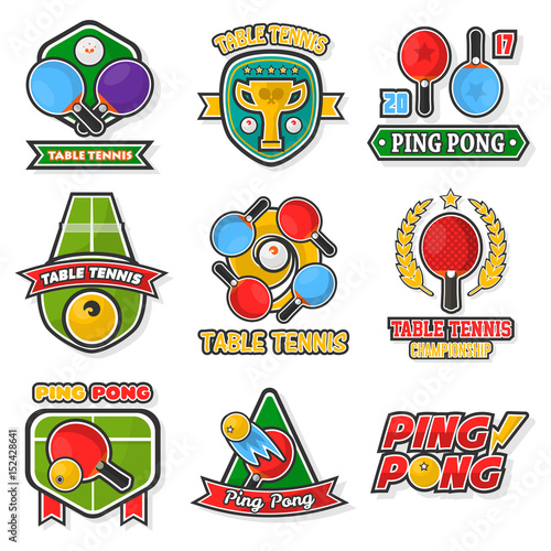 Table tennis colorful logo labels collection on white
