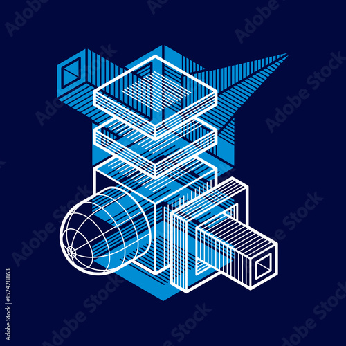 Abstract trigonometric construction, vector dimensional design template.