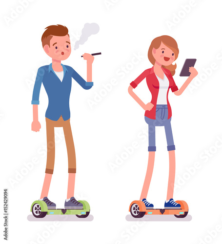Gyroscooter millennial boy and girl balancing