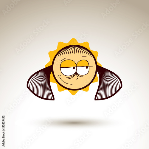 Vector art hand drawn illustration of person. Girl temperament idea, emotions on woman face. Web avatar for social interaction, allegory drawing.