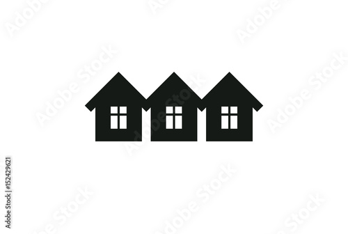 Abstract simple country houses vector illustration, homes image. Touristic and real estate idea, three cottages front view. Real estate business or property developer corporate theme.