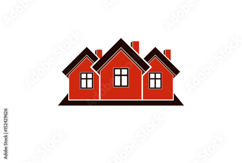 Abstract simple country houses vector illustration  homes image. Touristic and real estate idea  three cottages front view. Real estate business or property developer corporate theme.