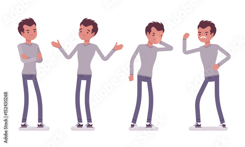 Set of young handsome man, negative emoions