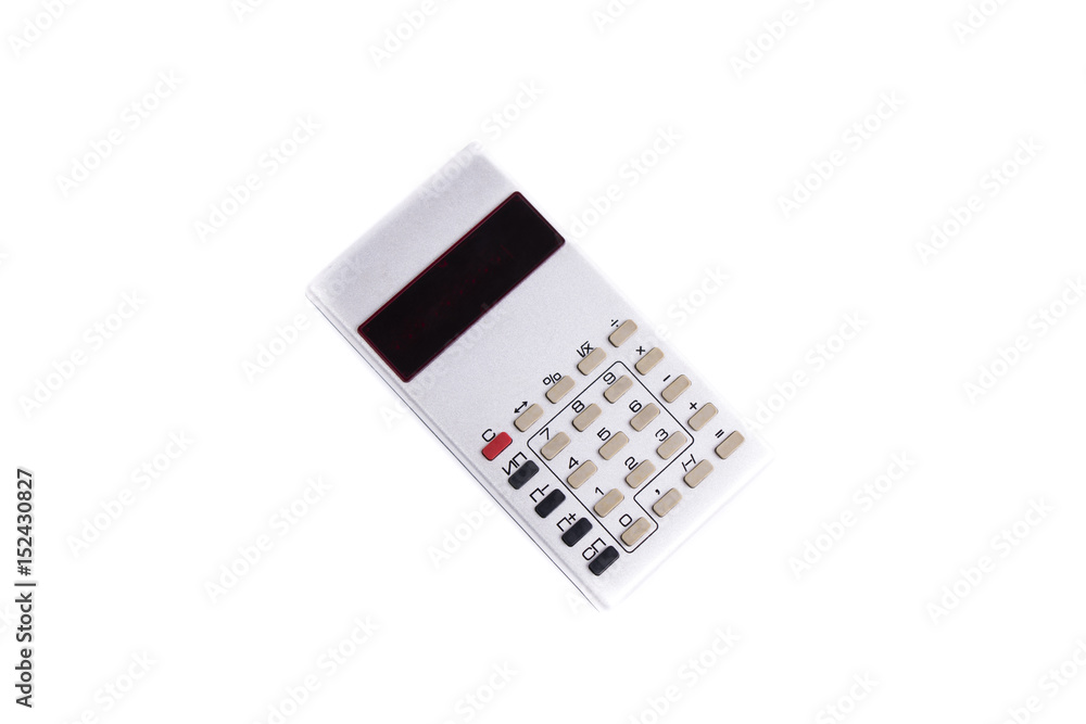 Old silver calculator made by USSR on white background Old silver calculator made by USSR on white background