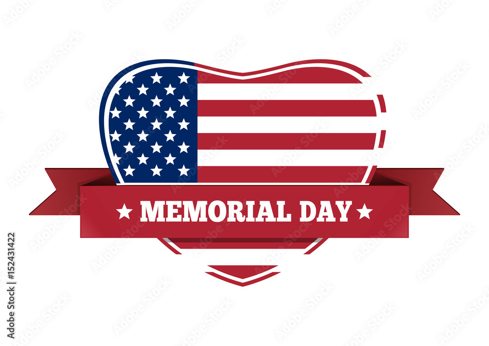 Memorial Day design. US flag in the shape of heart. Vector illustration isolated on white background