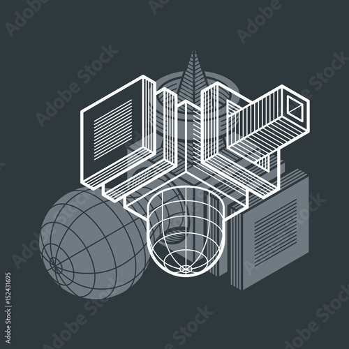 Abstract trigonometric construction, vector dimensional design template.