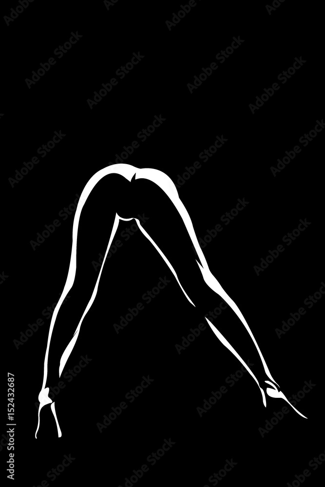 Silhouette of the slender legs of a bent woman.
