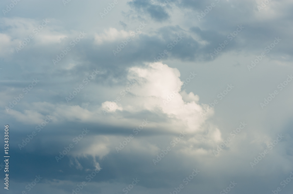 Rain Cumulus clouds in a clear blue sky. Aerial clouds.
