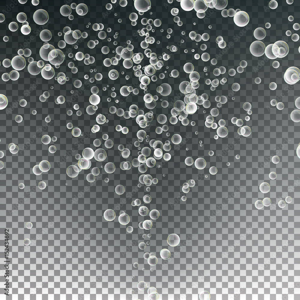 Bubbles In Water On Transparent Background. Glossy Realistic Bubble And Translucent Aqua Bubble Illustration