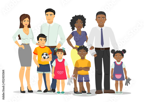 African-American and white family isolated vector illustration.