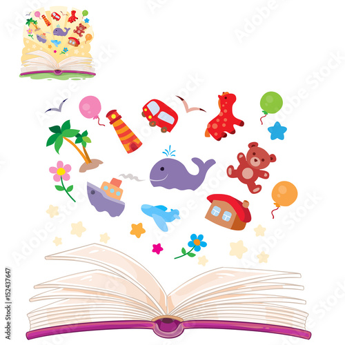 Vector illustration of an open book and the knowledge that it contains. Book is a symbol of knowledge, education