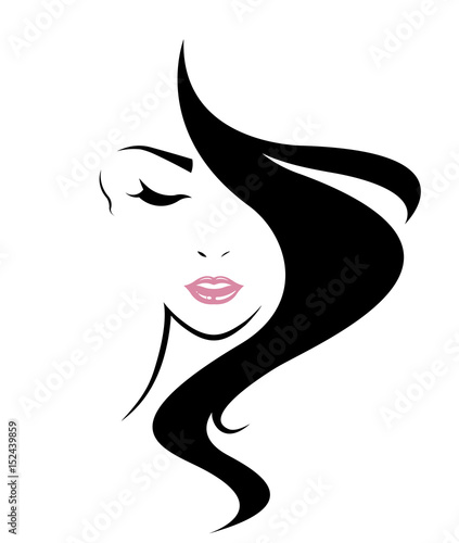 women long hair style icon, logo women face on white background